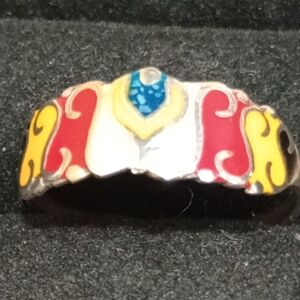 Taxco/Mexico Red and Yellow Enamel Ring Sterling Silver with Crushed Gemstone
